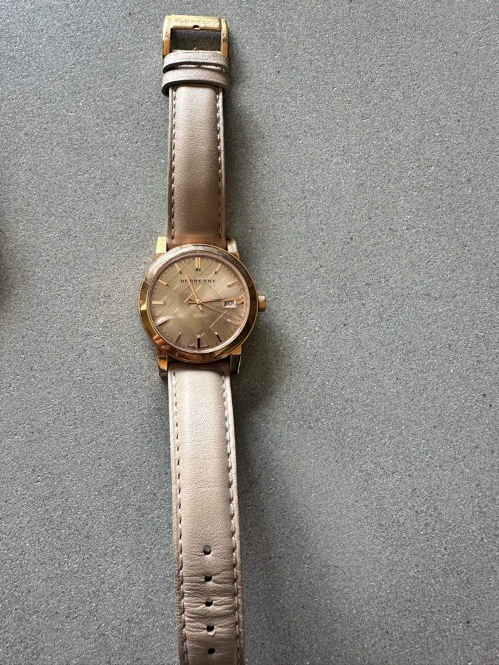 Burberry Beige Leather Strap Watch with Rose Gold-Tone Case and Champagne Dial